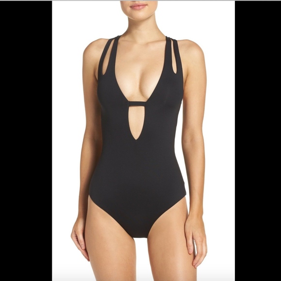 NEW BECCA Split Strap Tie‎ Back One-Piece Swimsuit - Picture 1 of 8